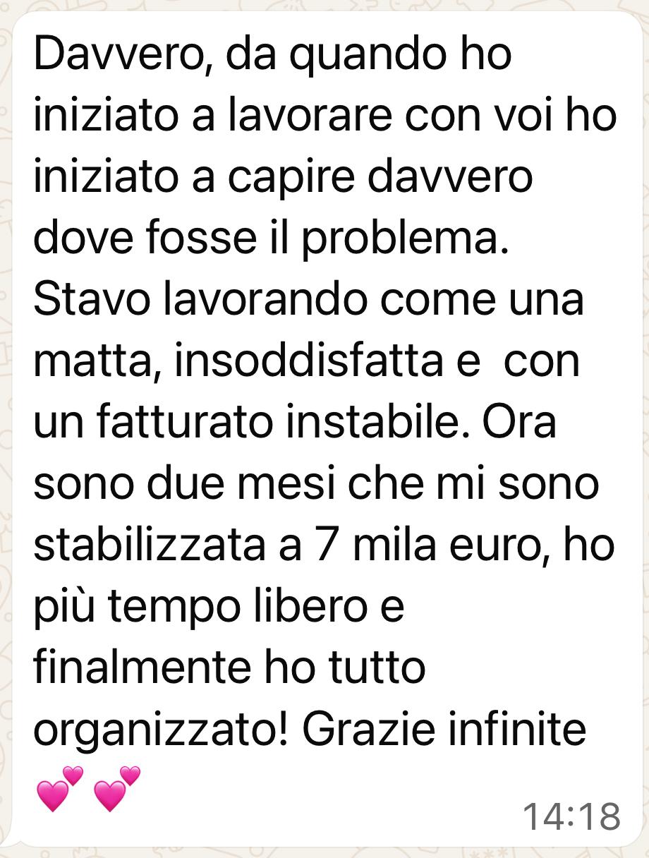 Testimonianza: fatturato stabile a 7 mila euro al mese, più tempo libero