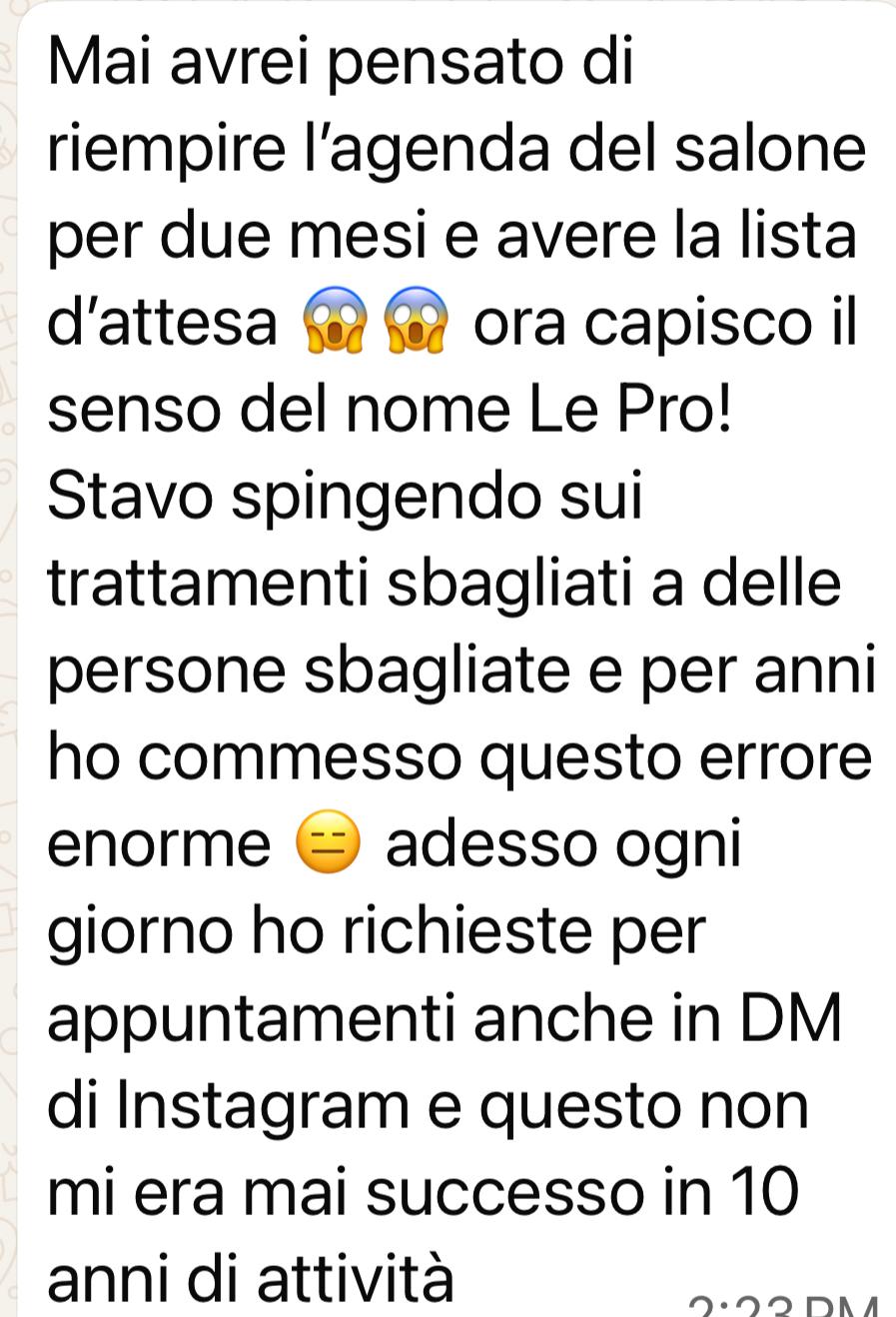 Testimonianza: agenda del salone piena per due mesi, lista d'attesa attiva
