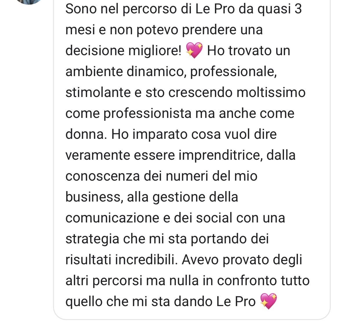Testimonianza: numeri del business sotto controllo, social che funzionano