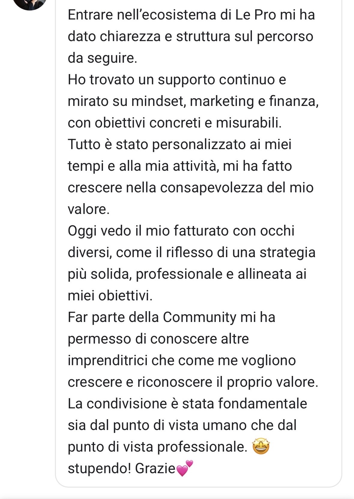 Testimonianza: strategia personalizzata su mindset, marketing e finanza