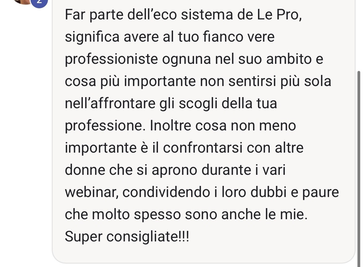 Testimonianza: niente più solitudine, confronto autentico con altre professioniste